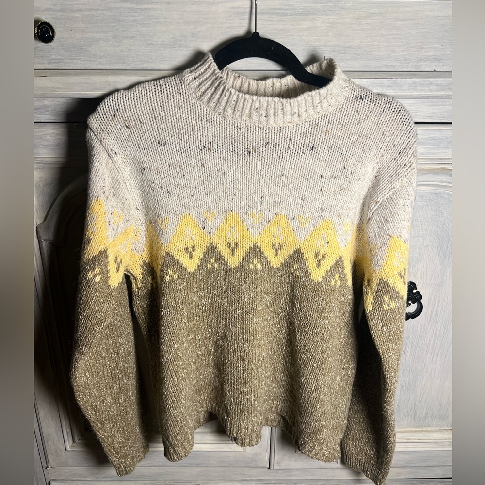 Vintage St John’s Bay Fair Isle Chunky Knit Mock Neck Wool Blend Grandpa Sweater